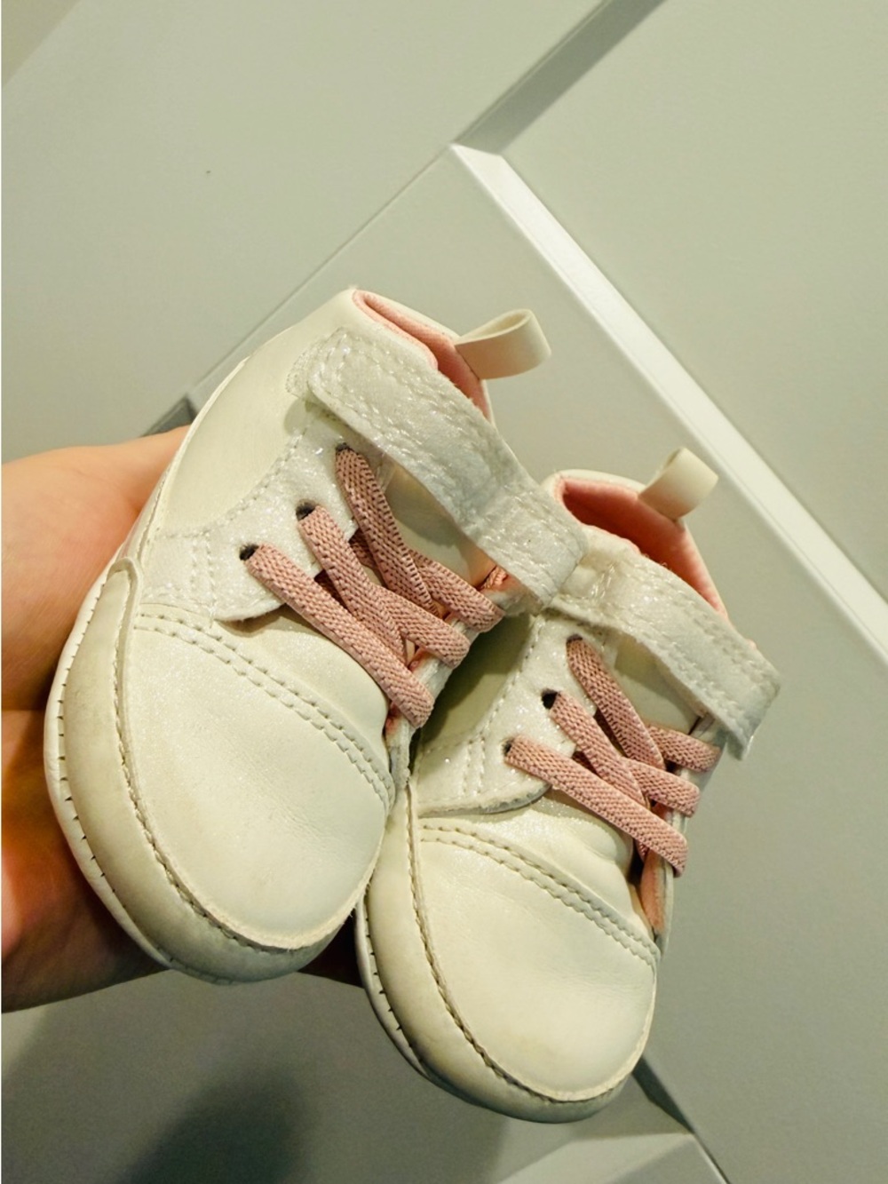 Carter’s White and Pink Soft Sole Sneakers - 6-12 months